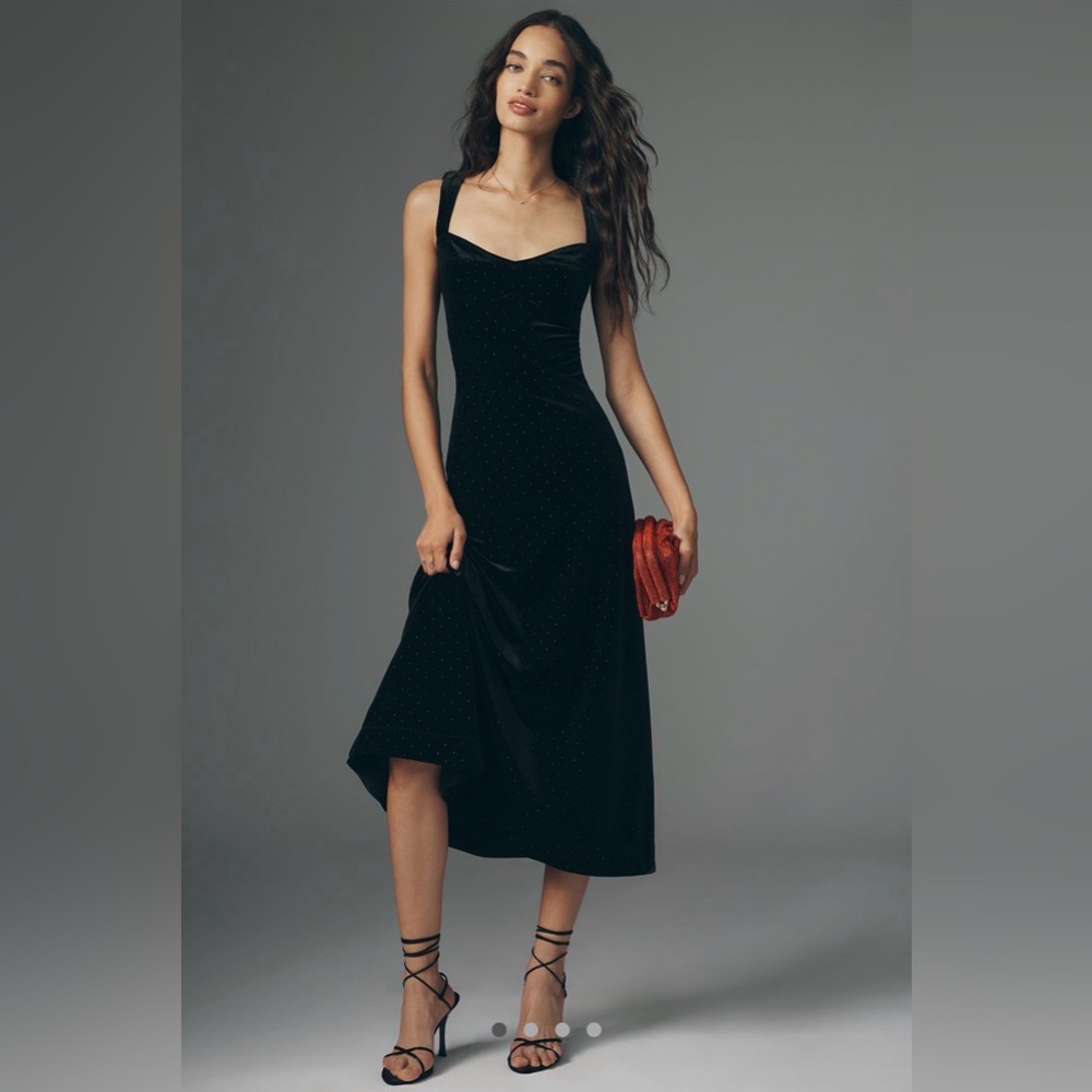 NWT, Maeve Jocelyn Velvet Diamonte Sparkle Midi Dress, Small